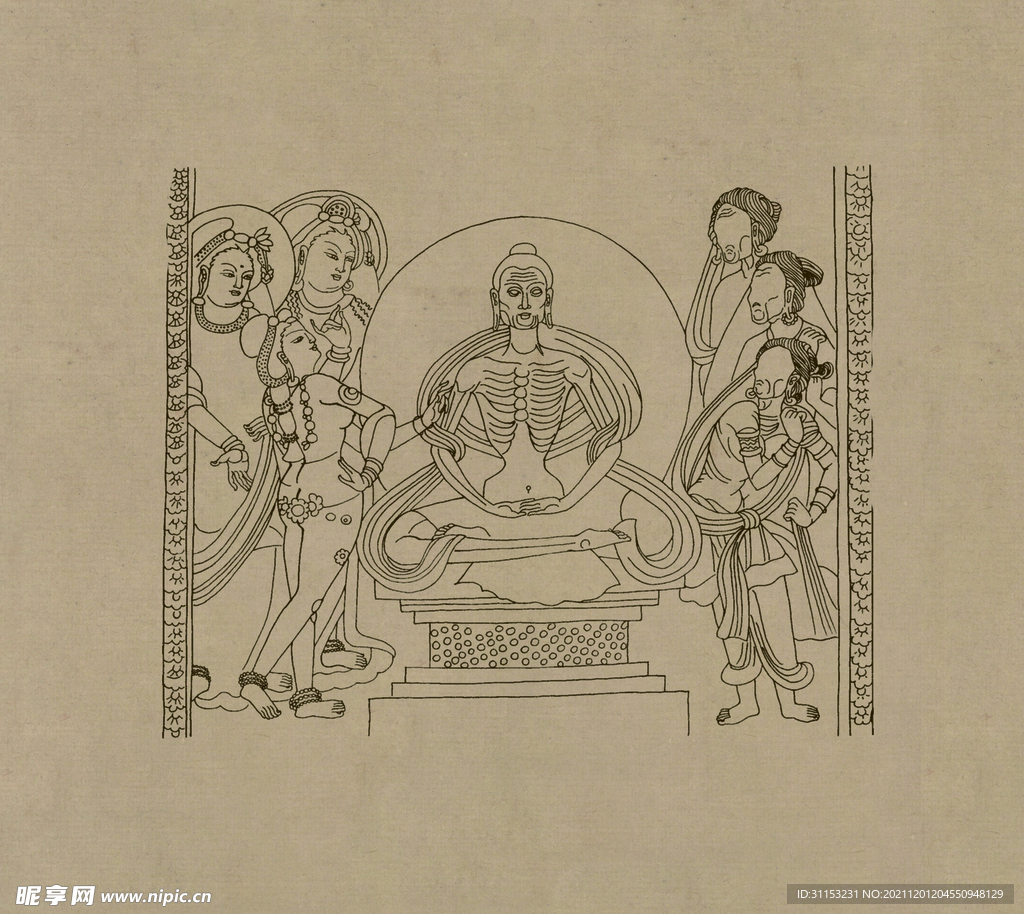 莫高窟敦煌壁画线描人物稿