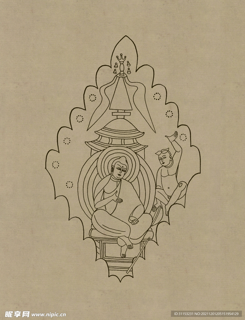 莫高窟敦煌壁画线描人物稿