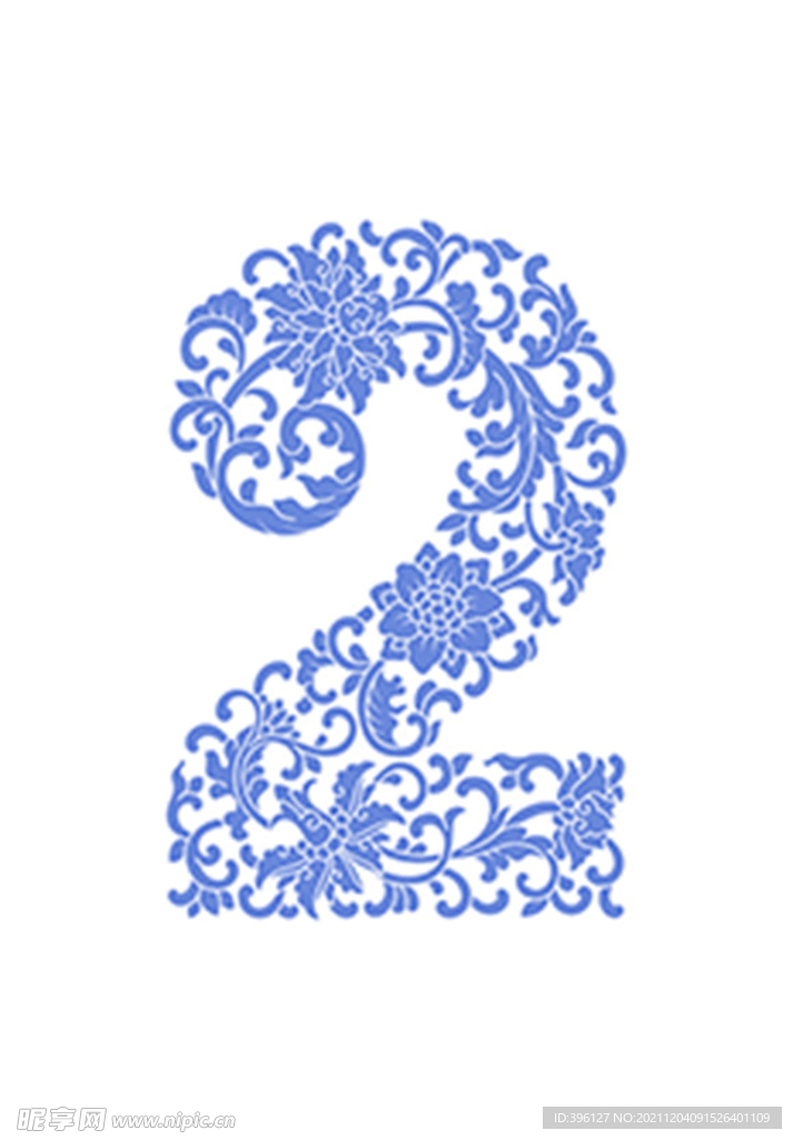 中式数字2的中式花卉纹样