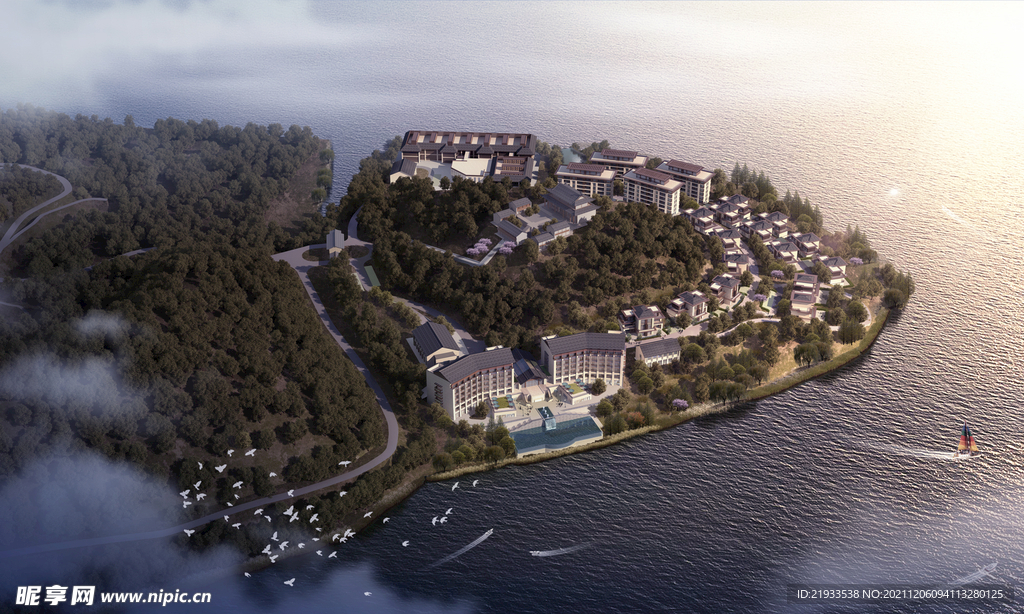 半岛别墅群航拍旅游度假村鸟瞰