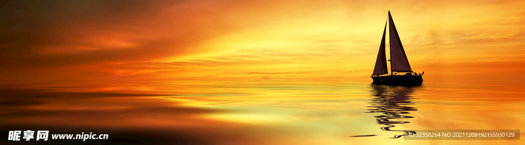 海上帆船夕阳装饰画