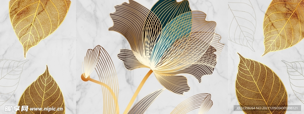 金色植物树叶装饰画