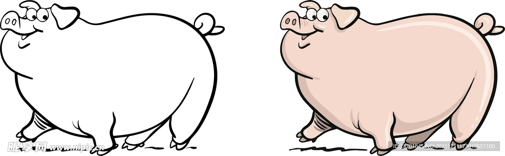 育肥猪畜禽动物卡通线稿矢量