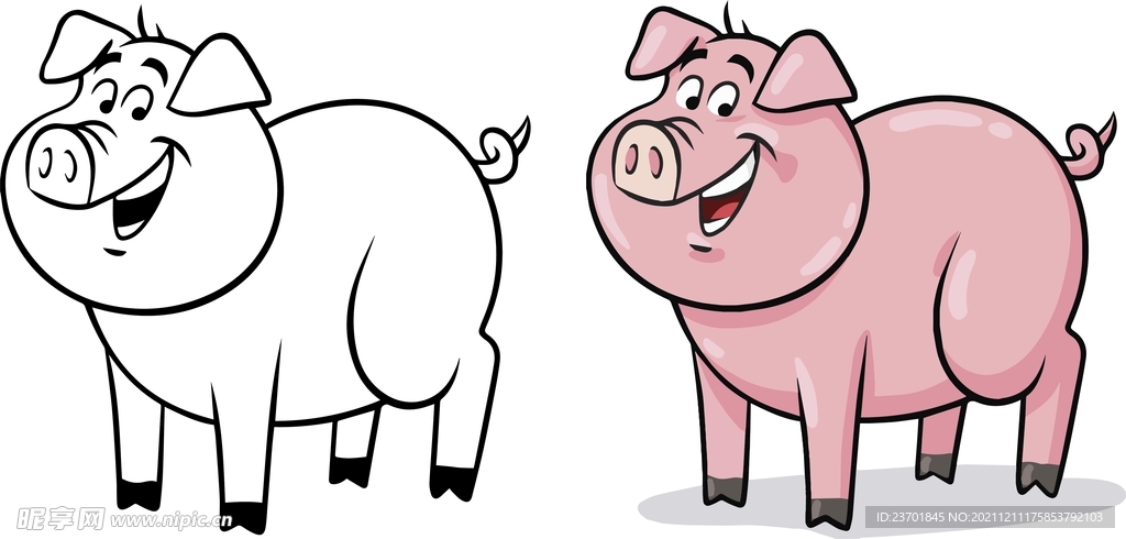 矢量线稿卡通猪畜禽图标