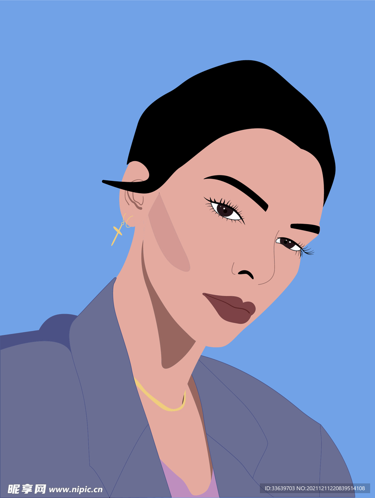 欧美风女性多彩头像侧脸元素