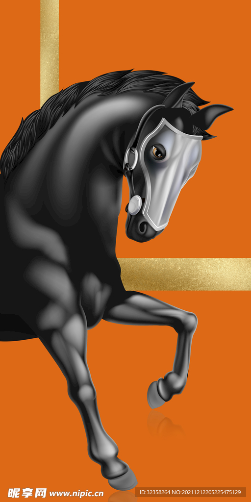 抽象骏马艺术几何色块图形装饰画