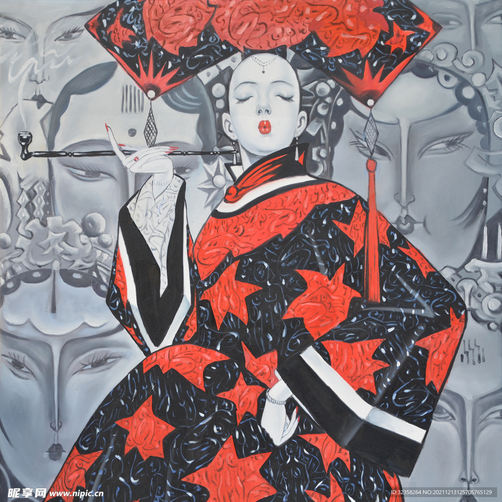 新古典中式创意人物高清组合装饰