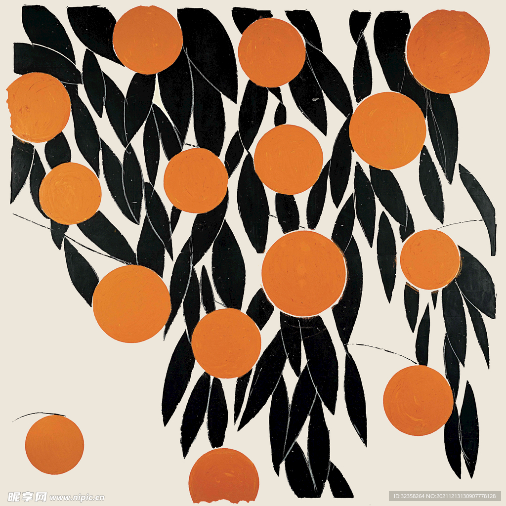 手绘柿子树装饰画柿子树