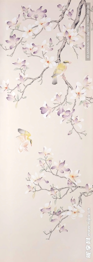 中国风花朵鸟手绘背景