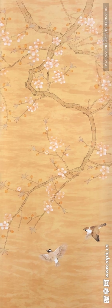 中国风花朵鸟手绘背景