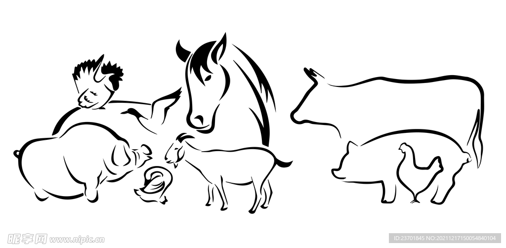 动物线稿家禽畜矢量