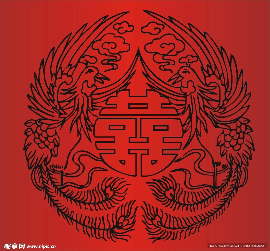 凤凰 传统图案 圆形标 喜字标