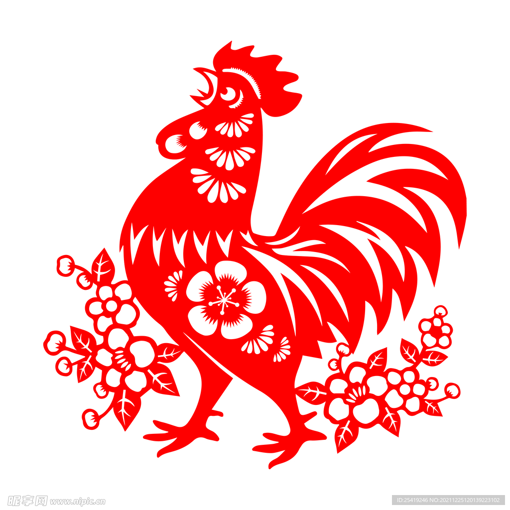 传统艺术公鸡窗花剪纸