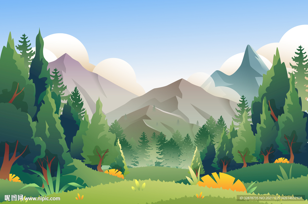 手绘山风景插画