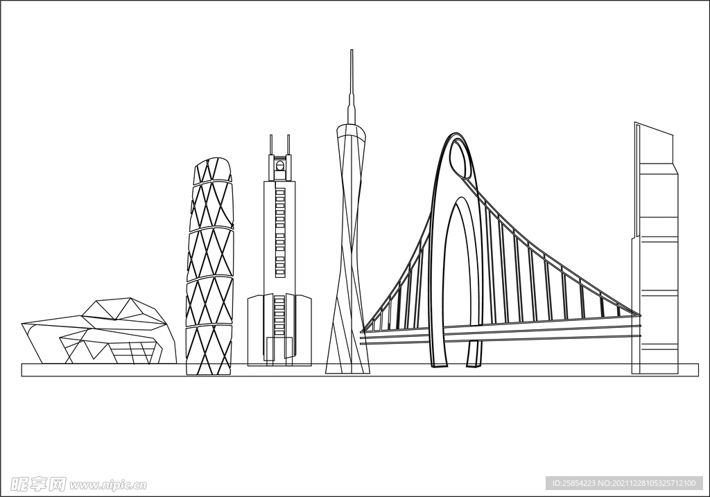 广州地标都市线稿