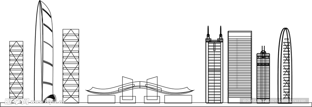 深圳地标都市线稿