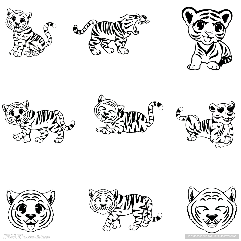 手绘线稿卡通虎年 2022 