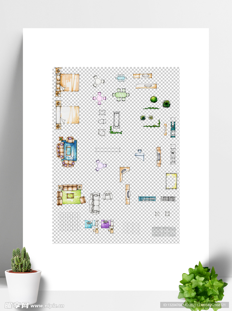 手绘室内彩平图块