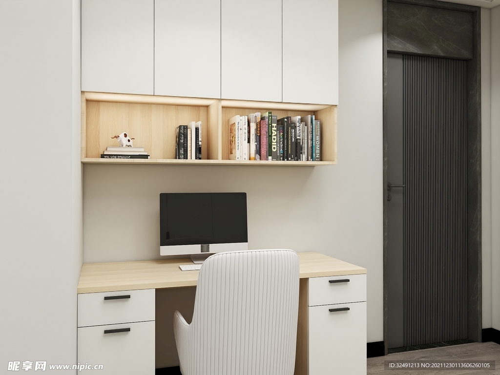 全屋定制现代书房书柜效果图图片