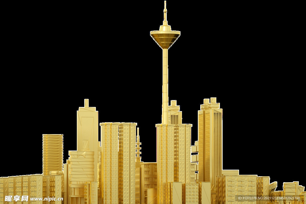 金色城市剪影素材图片 