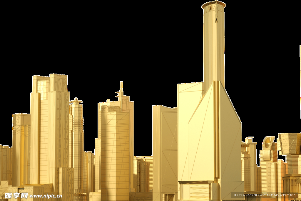 金色城市剪影素材图片 