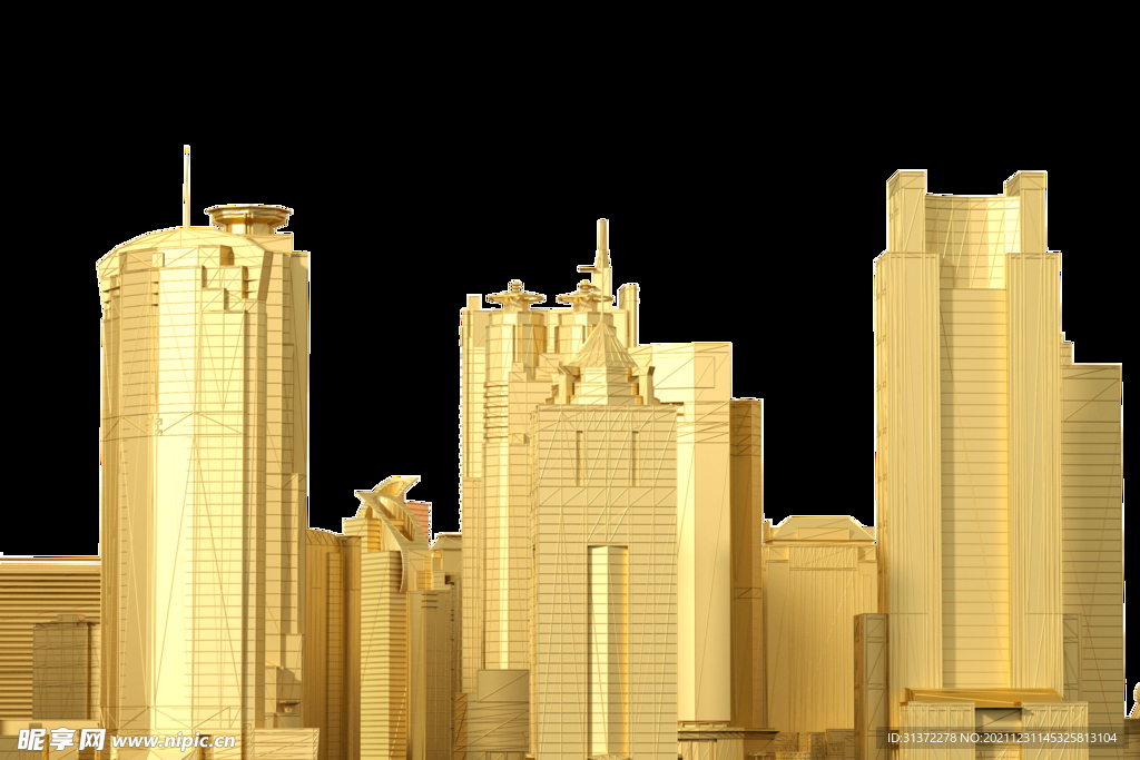 金色城市剪影素材图片 