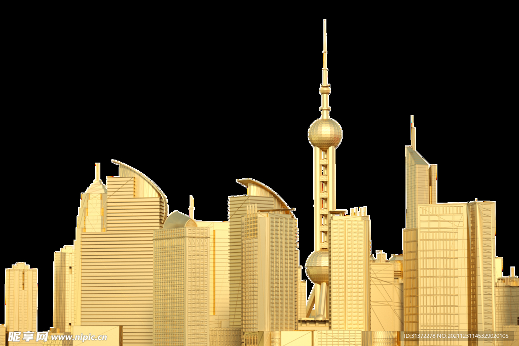 金色城市剪影素材图片 