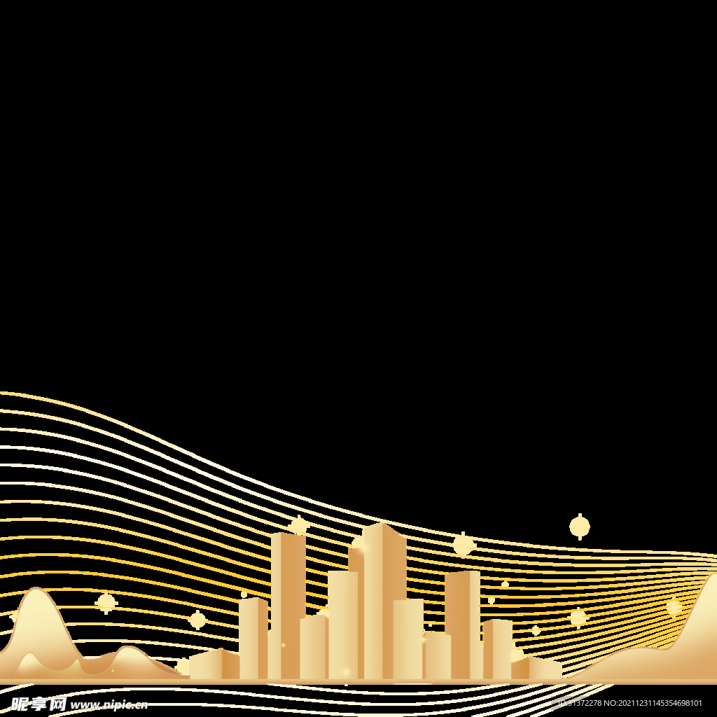 金色城市剪影素材图片 