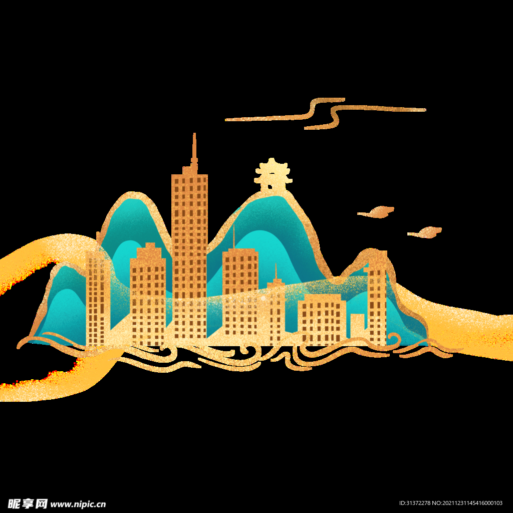  金色城市剪影素材图片 