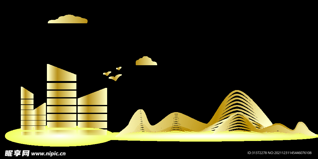  金色城市剪影素材图片 