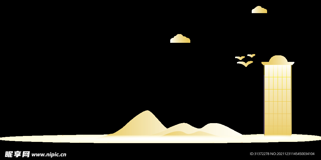 金色城市剪影素材图片 