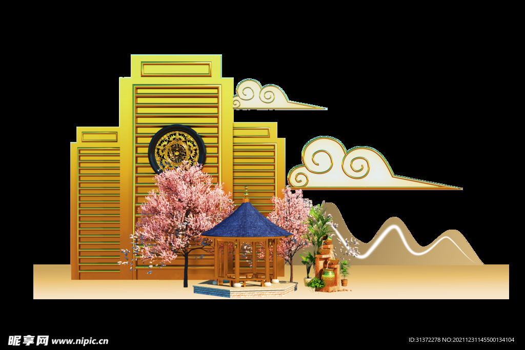 金色城市剪影素材图片 