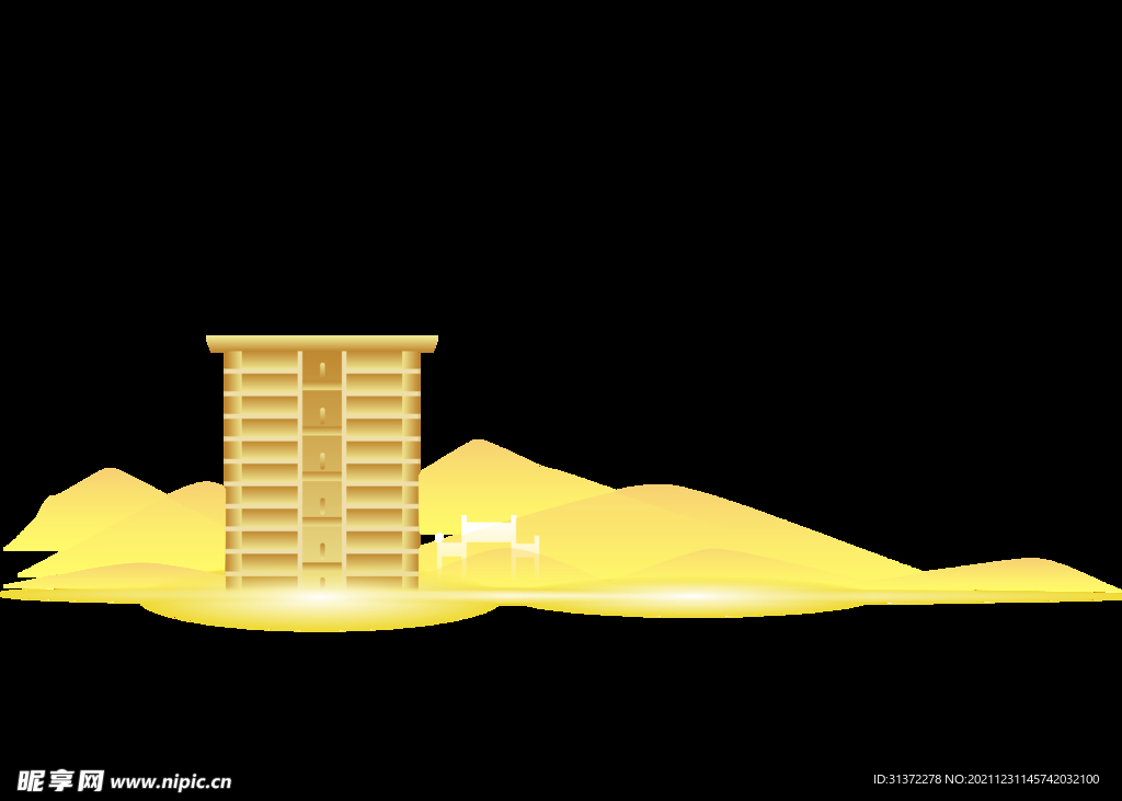 金色城市剪影素材图片 