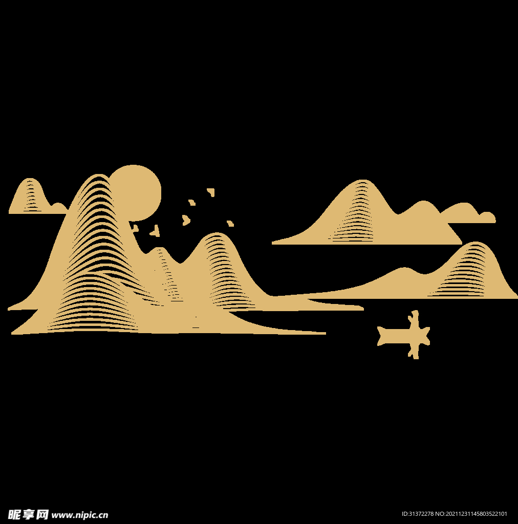 金色城市剪影素材图片 