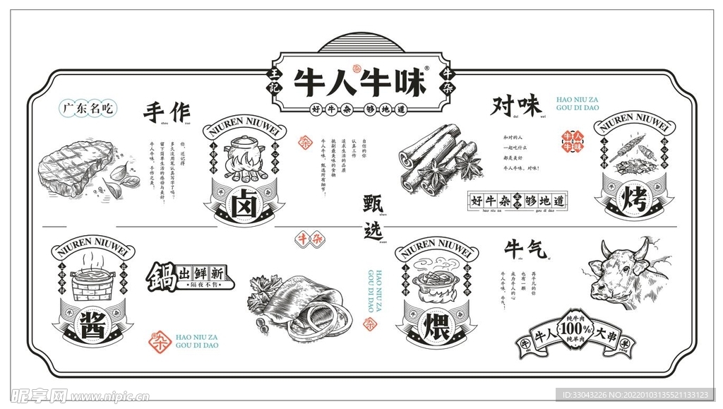 小吃流程简笔画 牛杂面灯箱