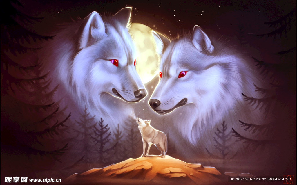 夕阳下对空长啸的狼