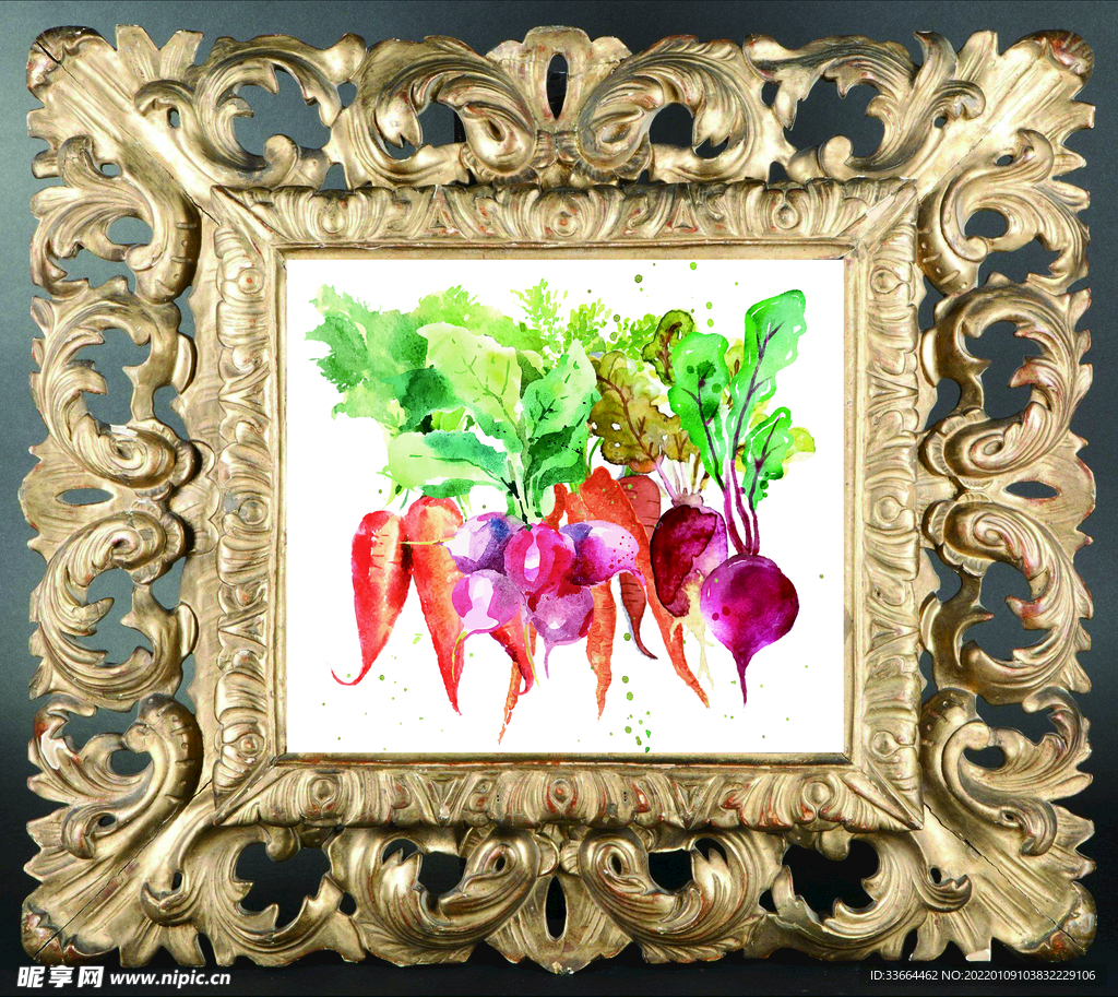 春天系列印花水彩萝卜静物画