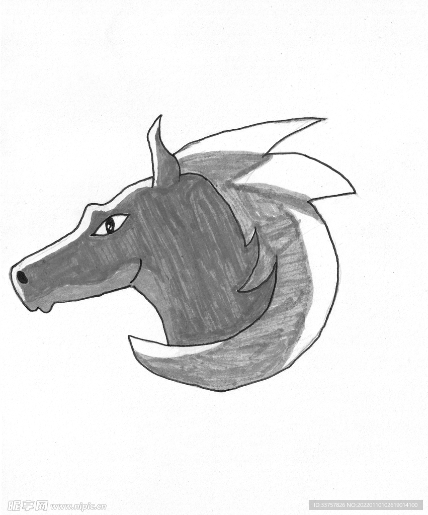 生肖卡通马黑白版