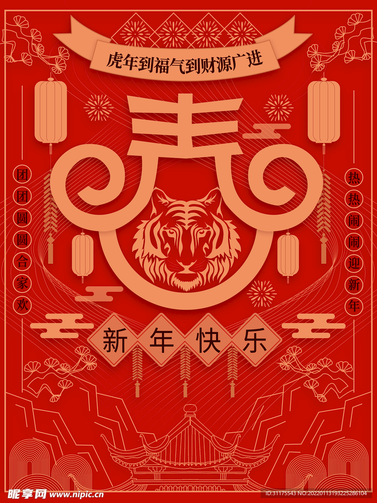 红金线描画国潮国风虎年2022