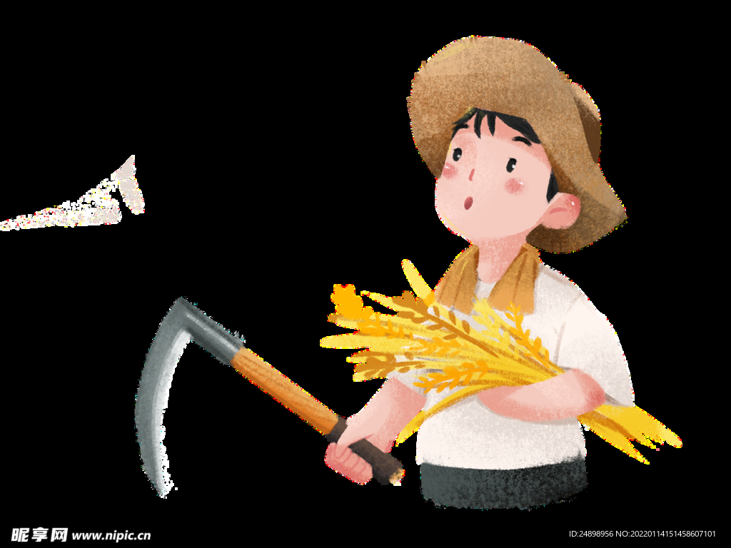 透明底收麦子人物图片