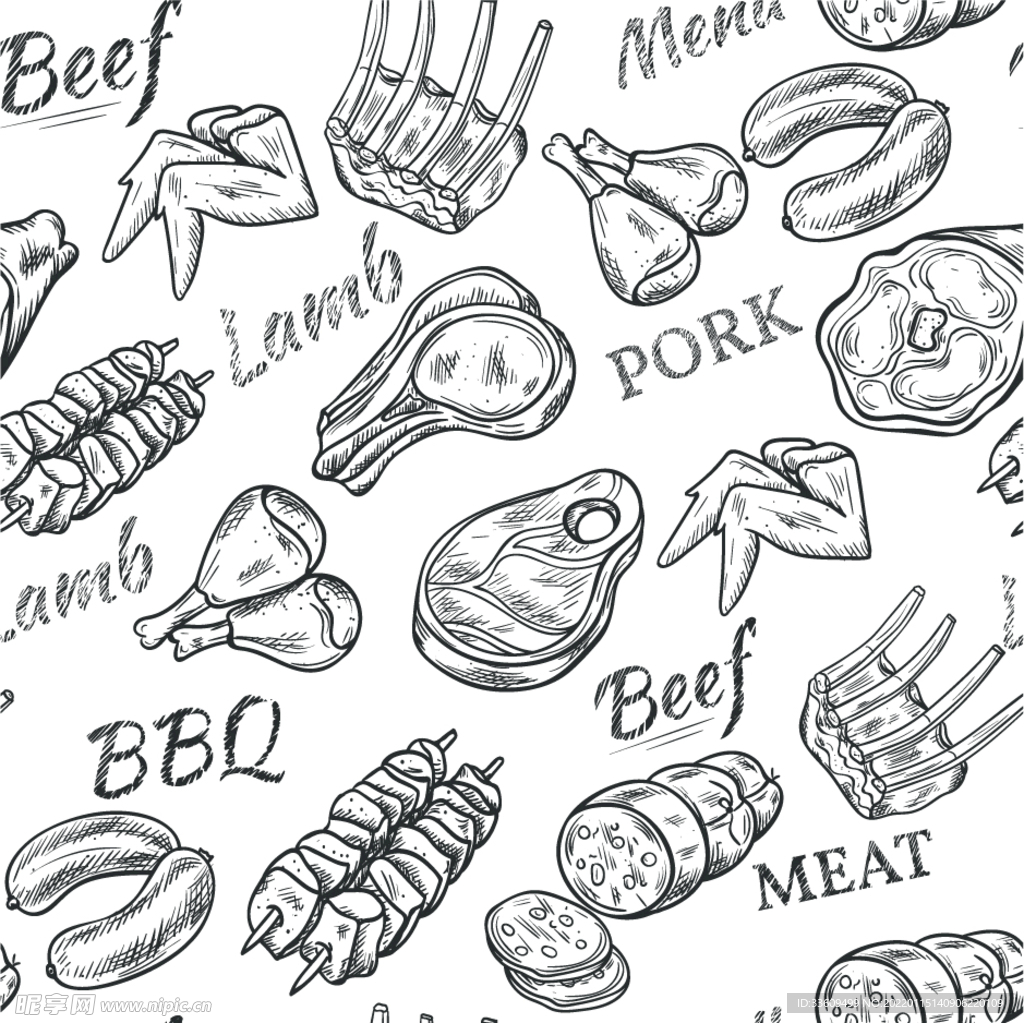 肉美食鸡腿食物四方连续