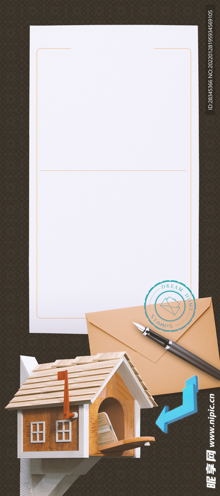 3D信箱信纸信封背景长图