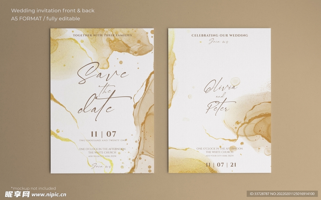 金色抽象婚礼请柬 婚礼邀请函 