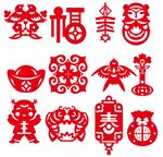 元宵节灯笼鞭炮鸳鸯福袋剪纸