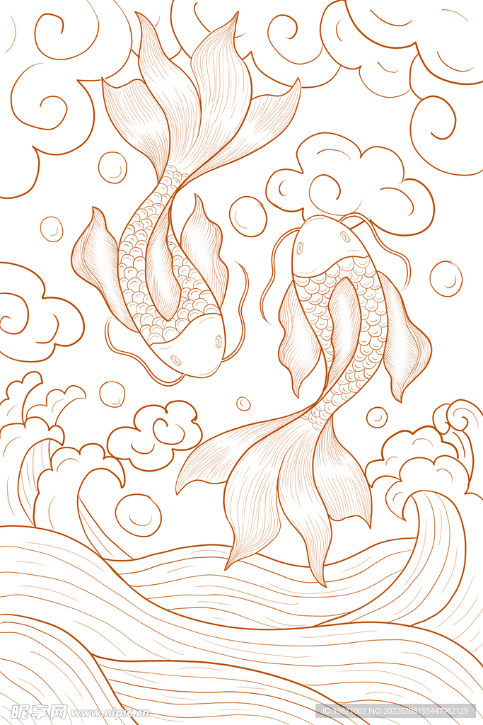 锦鲤  金鱼插画  国潮素材 