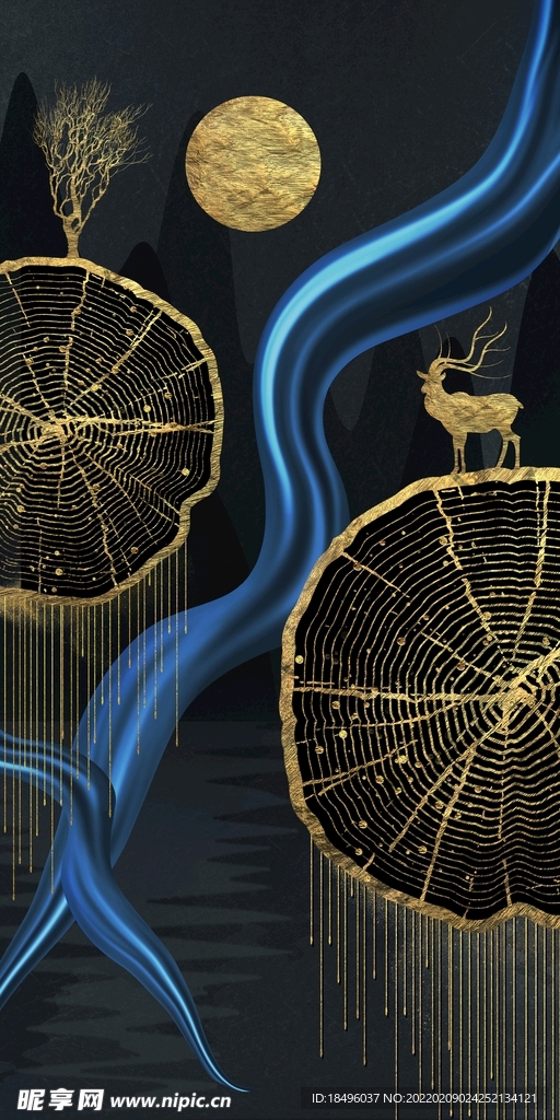金色年轮麋鹿装饰画