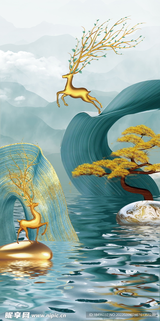 石来运转麋鹿装饰画