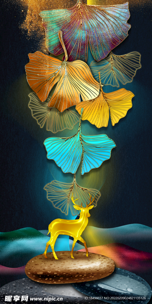 银杏叶子麋鹿装饰画