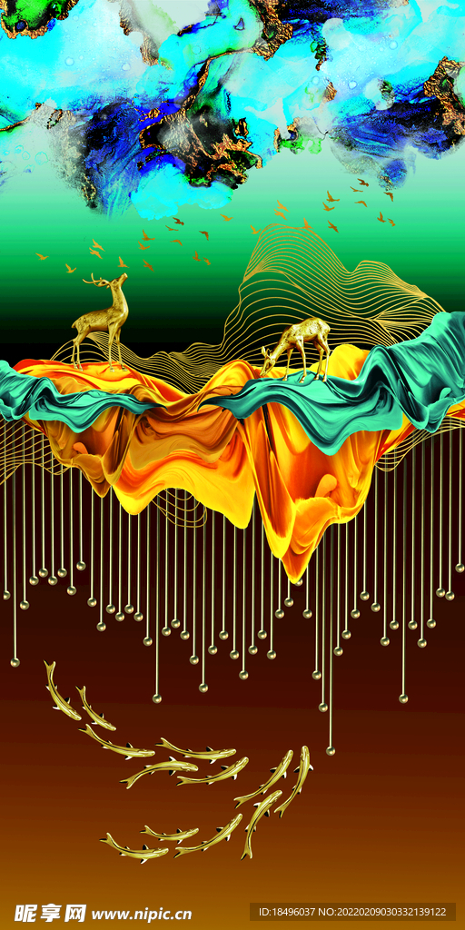 现代金色麋鹿装饰画