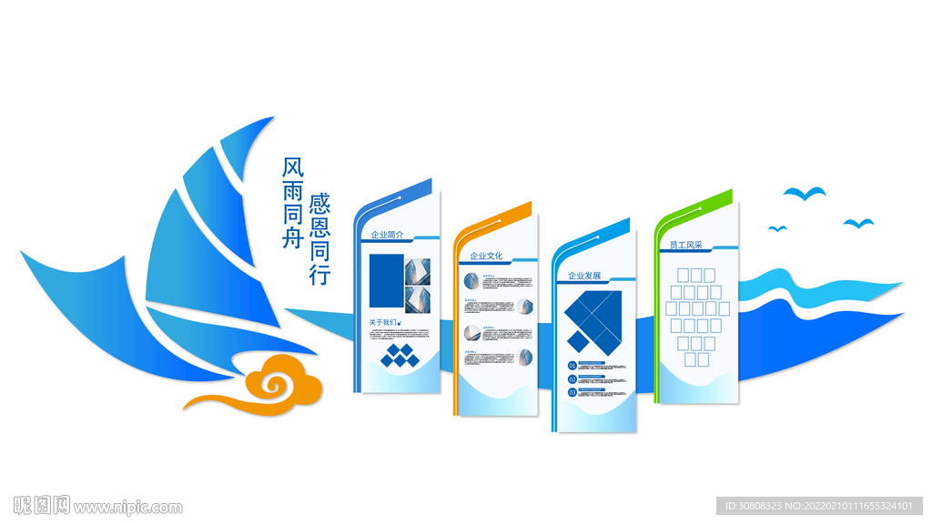 蓝色公司文化墙